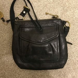 Black leather Fossil crossbody purse